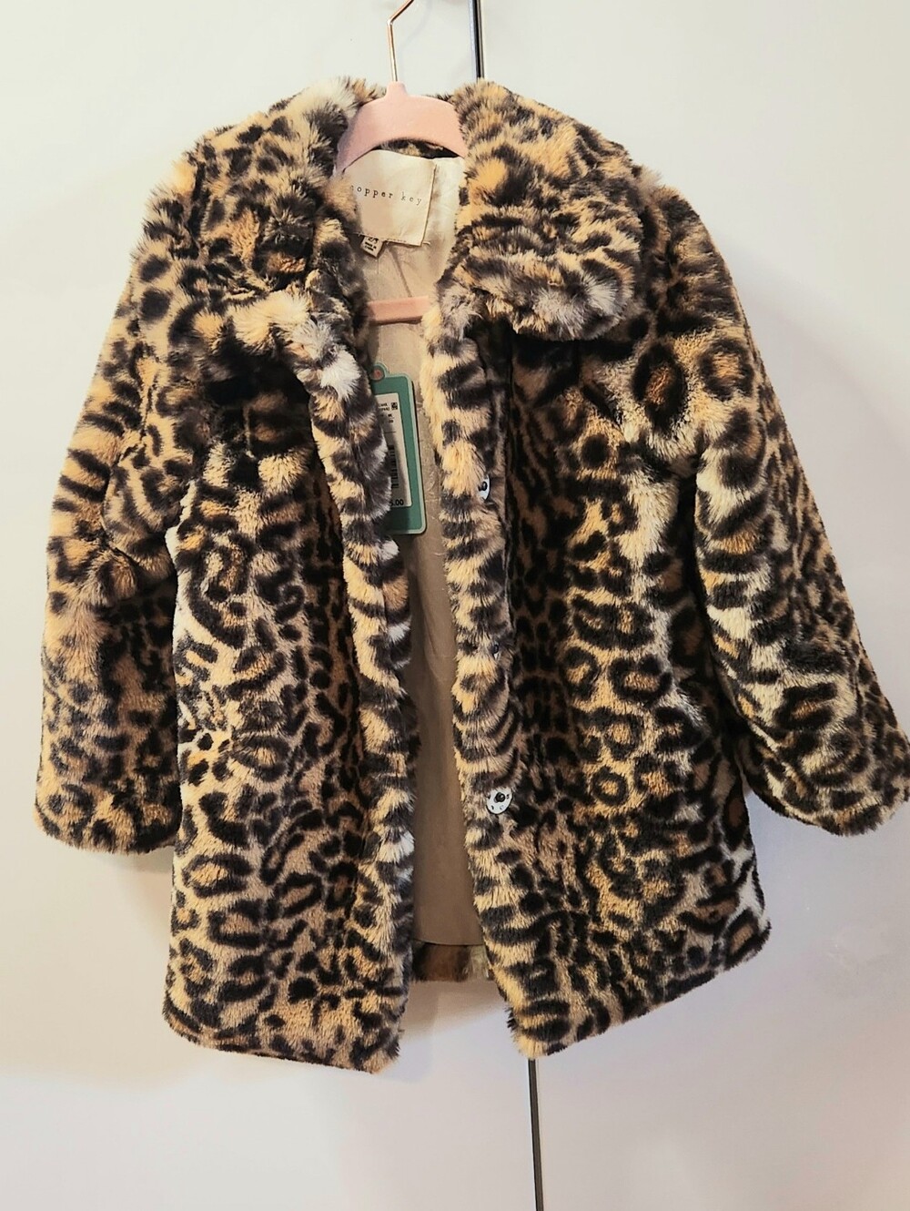 Copper Key Kids Leopard Print Faux Fur Pea Coat